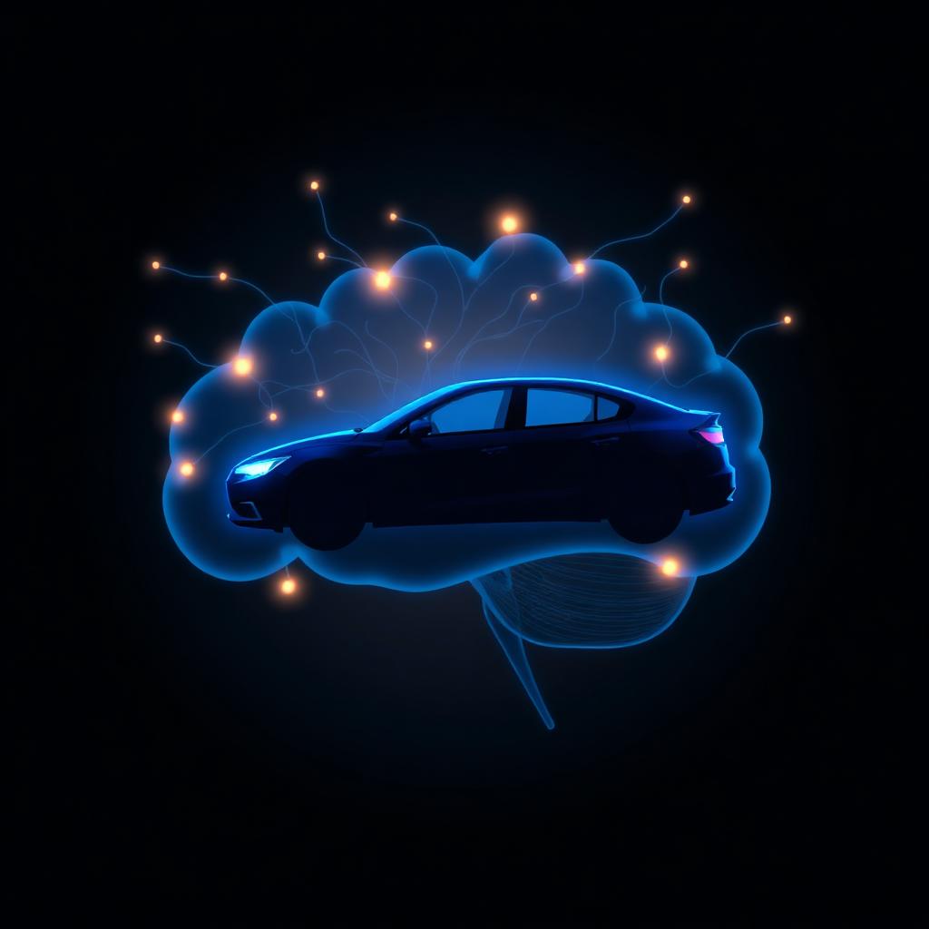 Conceptual image of a blue car lighting up inside the mind