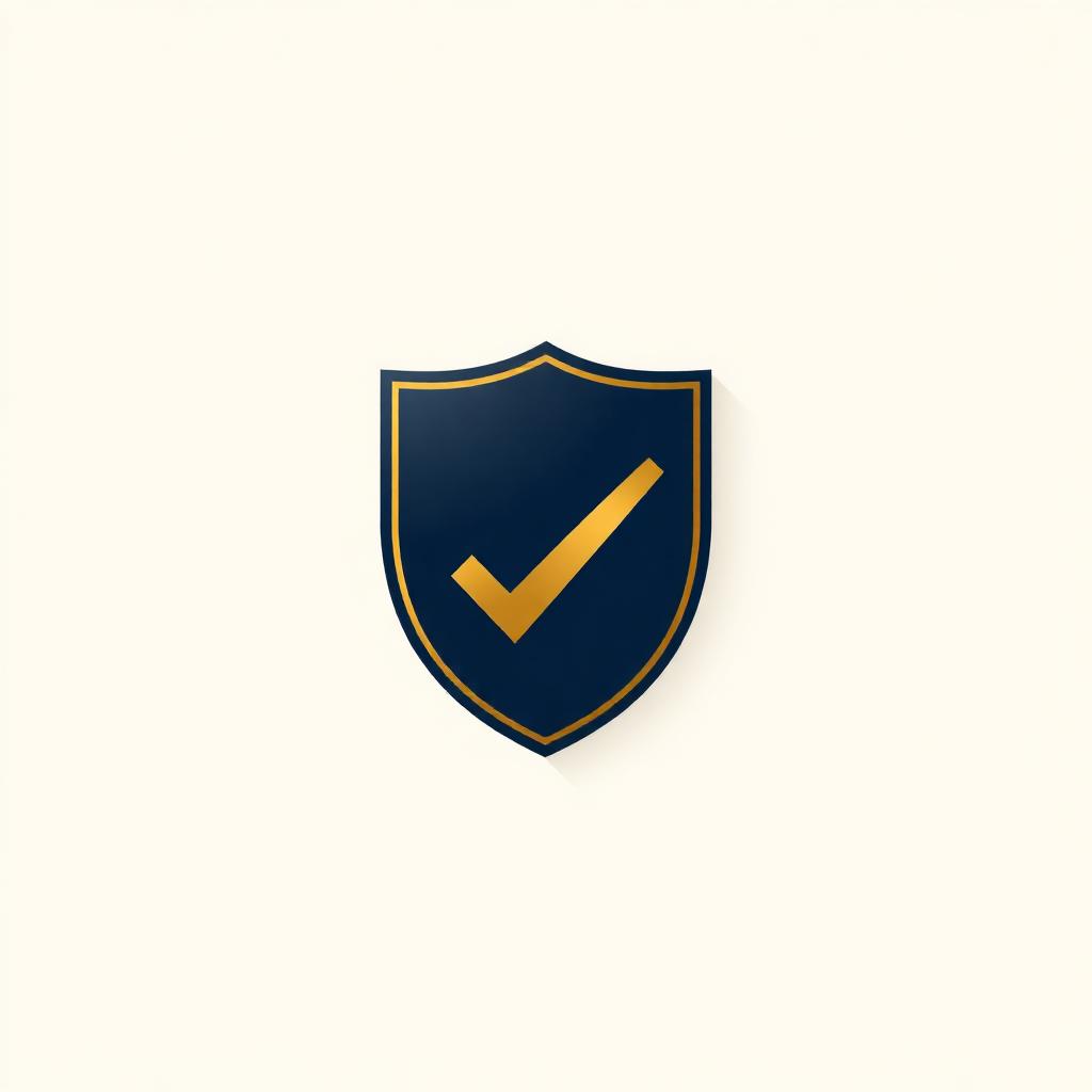 Gold shield with check mark guarantee symbol